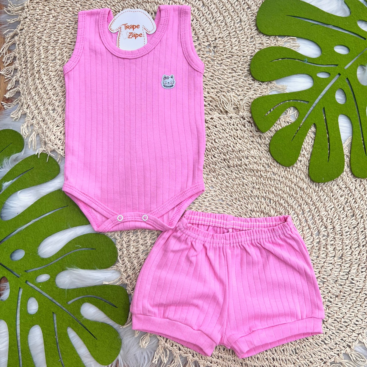 Conj. Body Regata e Short Canelado - Pink